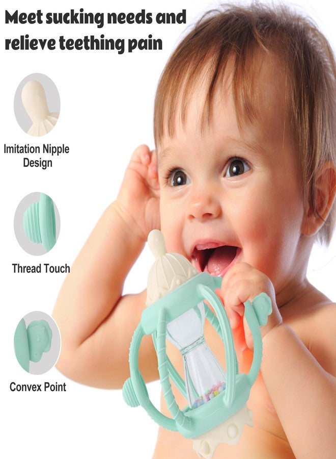 Socub Baby Rattle Teether Toys for 0-12 Months, 2-in-1 Sensory Hand Grasp Shaker with Soft Silicone Teething Ball & Pacifier, BPA Free Chew Toy for 6-12 Months, Newborn Gift for Boys and Girls (Green) - Image 2
